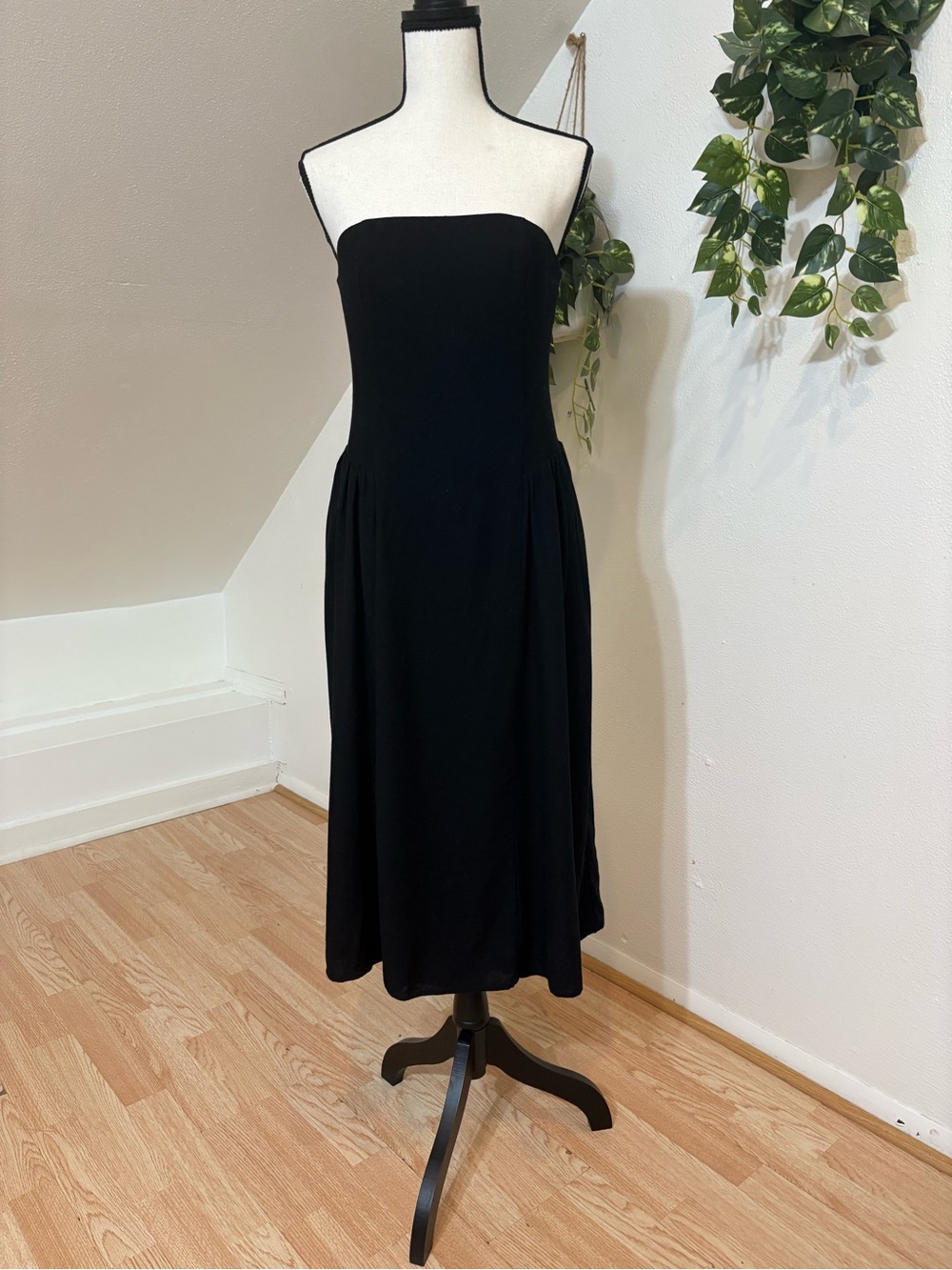 WAYF Strapless Black Midi Dress Corset and Stretchy Back Size Large